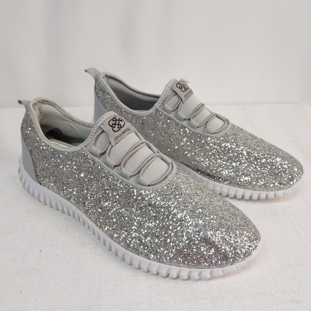 Daisy Fuentes Women's Sliver Glitter Fashion Sneakers Shoes Size 11 M